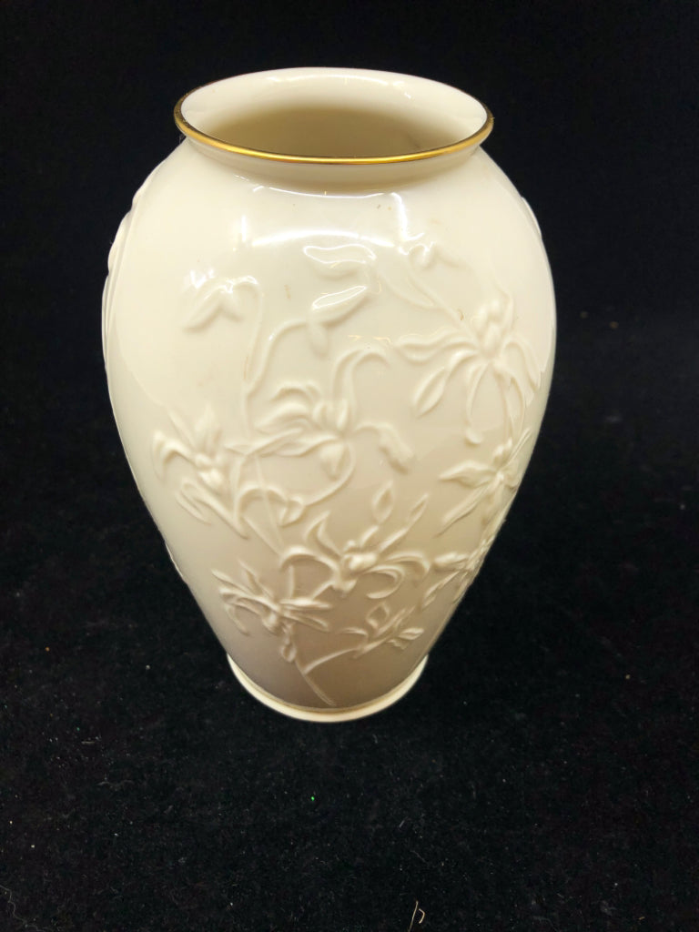 LENOX VASE W/ EMBOSSED FLOWERS.