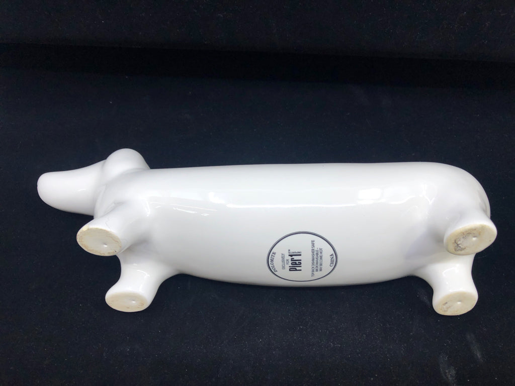 WHITE PIER 1 WEINER DOG PLANTER.