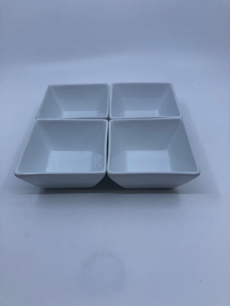 4 WHITE SQUARE SMALL BOWLS.