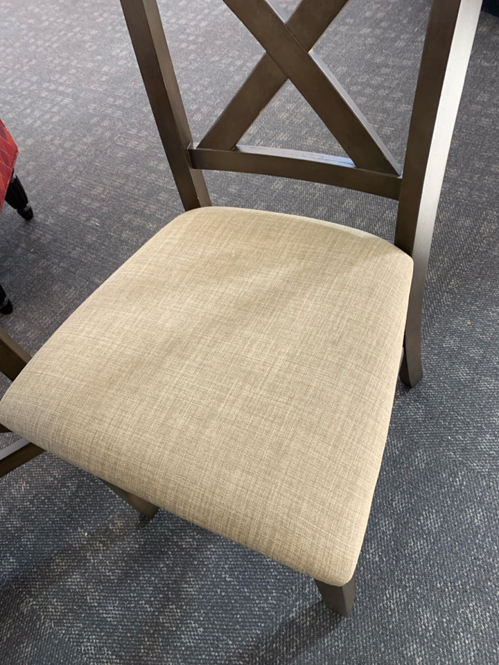 DK WOOD WRITING DESK AND CHAIR W/OUTLETS LAP DRAWER.