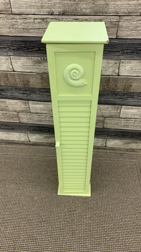GREEN NARROW SEASHELL SHELF CABINET.
