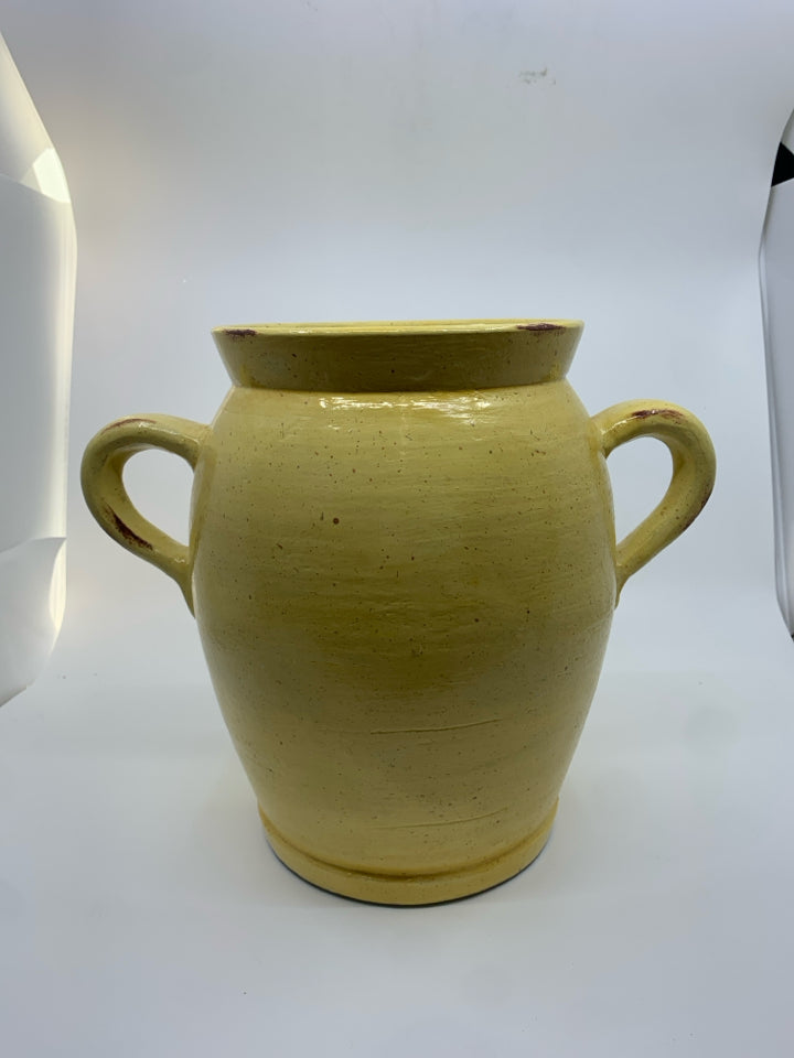 YELLOW URN WITH HANDLES.