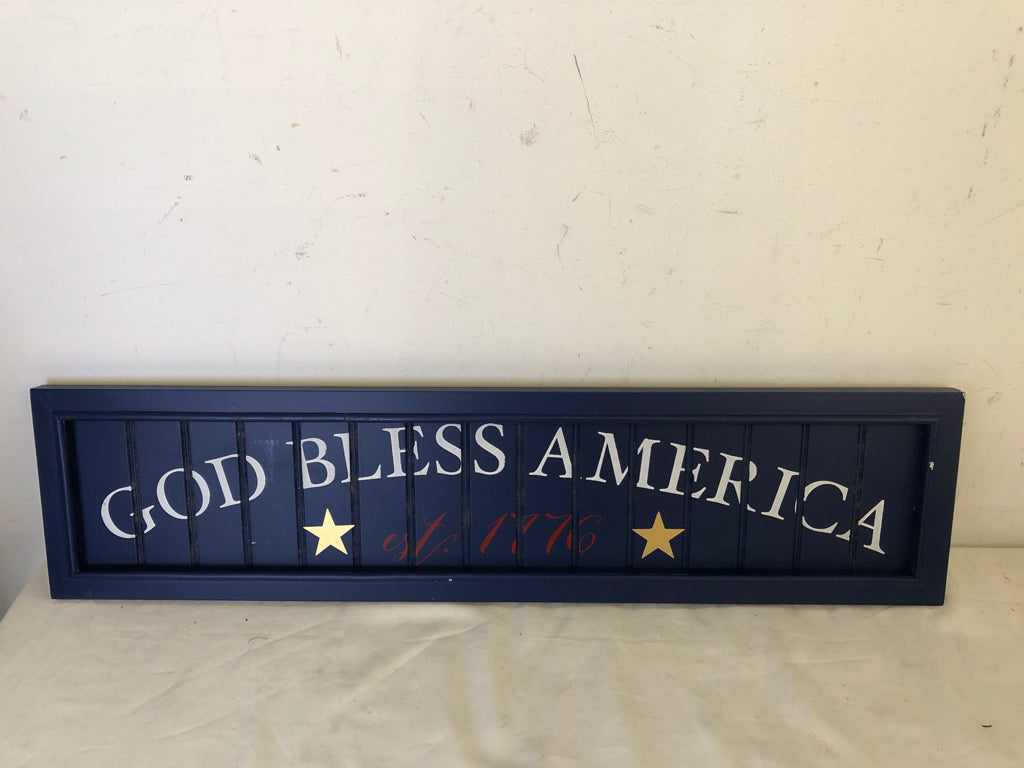 GOD BLESS AMERICA BLUE WOOD WALL HANGING.