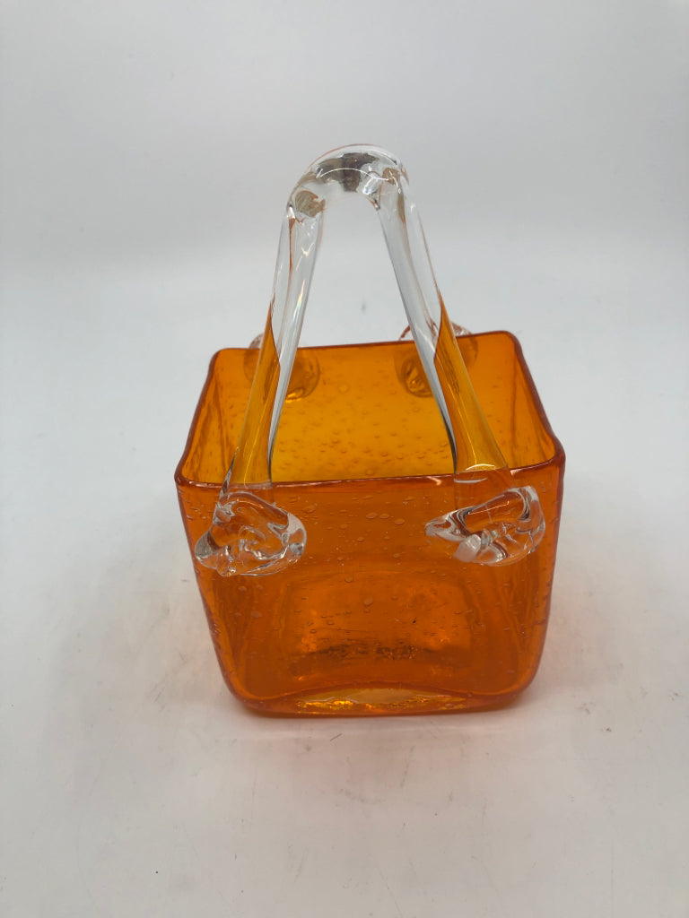 ORANGE BLOWN GLASS PURSE DECOR.