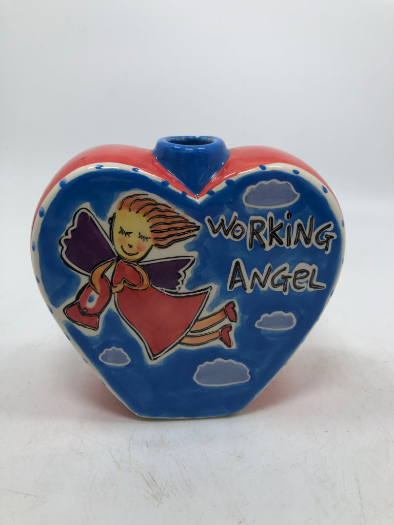 WORKING ANGEL- PAINTED FLORAL HEART VASE.