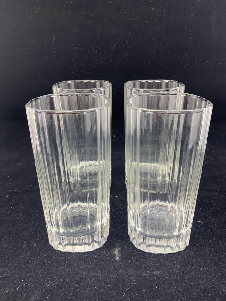 4 RIBBED WATER GLASSES.