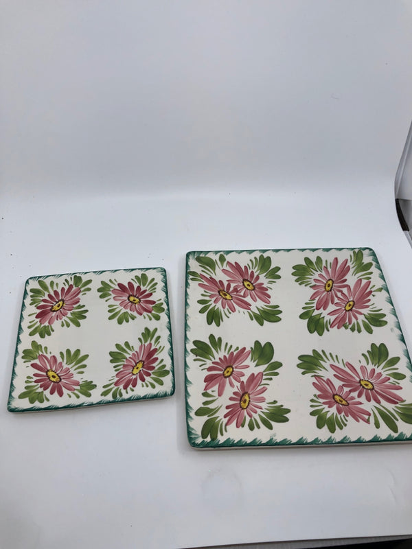 2 SQUARE FLORAL NESTING SERVING  PLATES.