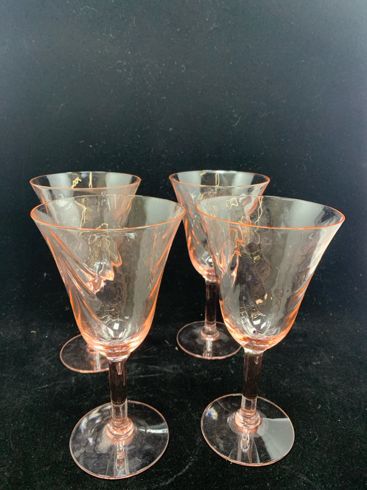 4 PINK WINE GLASSES.