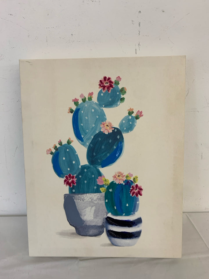 THICK CANVAS BLUE CACTI IN PLANTERS.