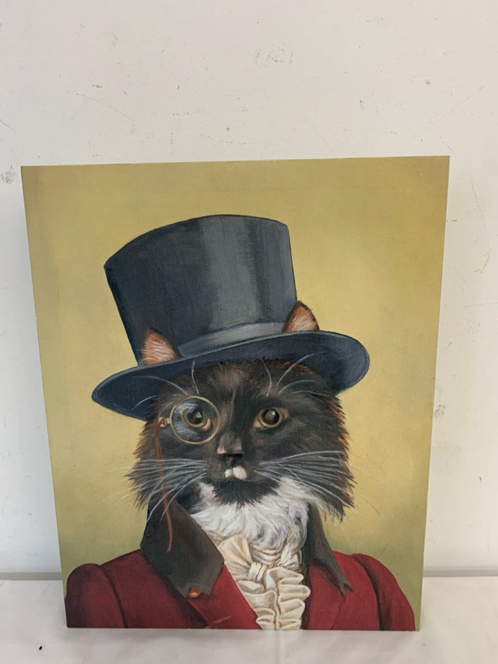 CAT IN TOP HAT WITH MONOCLE CANVAS WALL ART.