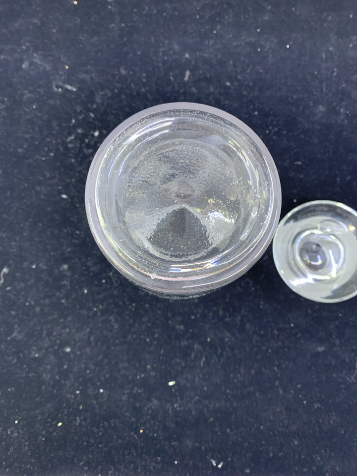 GLASS JAR W GLASS CORK STYLE LID.