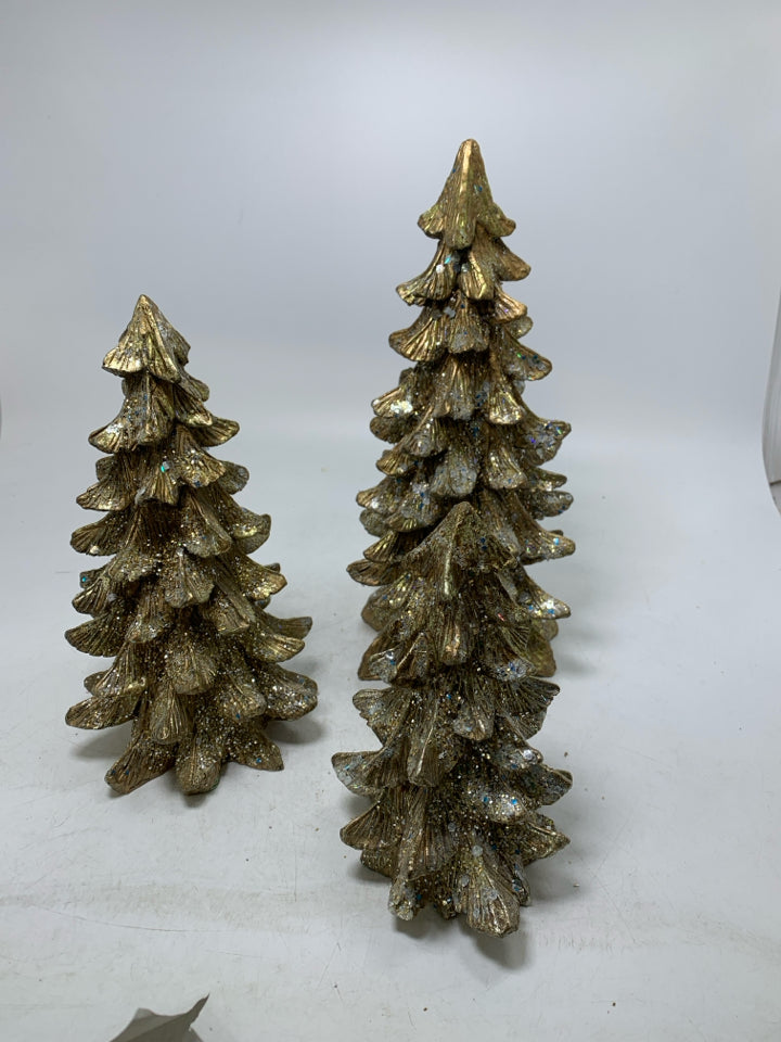 3 GOLD TEXTURED CHRISTMAS TREES.