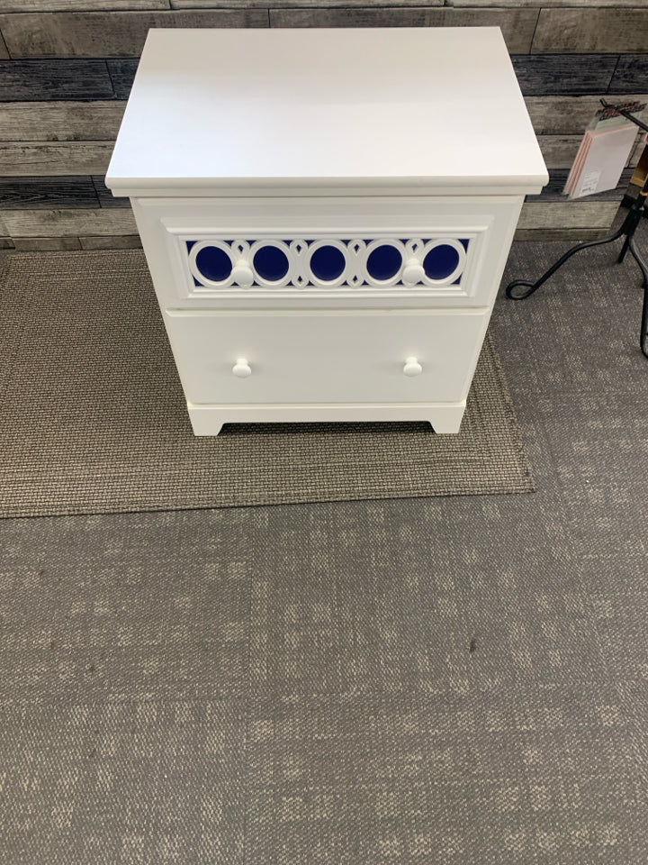 WHITE W BLUE ACCENTS 2 DRAWER NIGHT STAND.