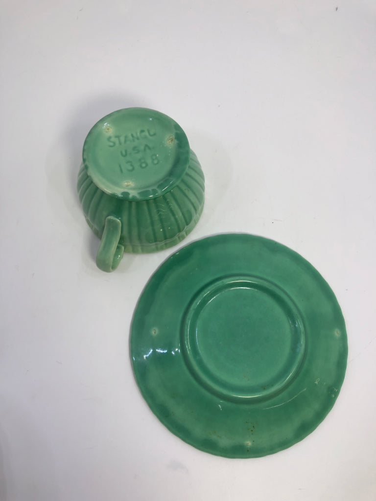 VTG BLUE GLAZED CUP & SAUCER.