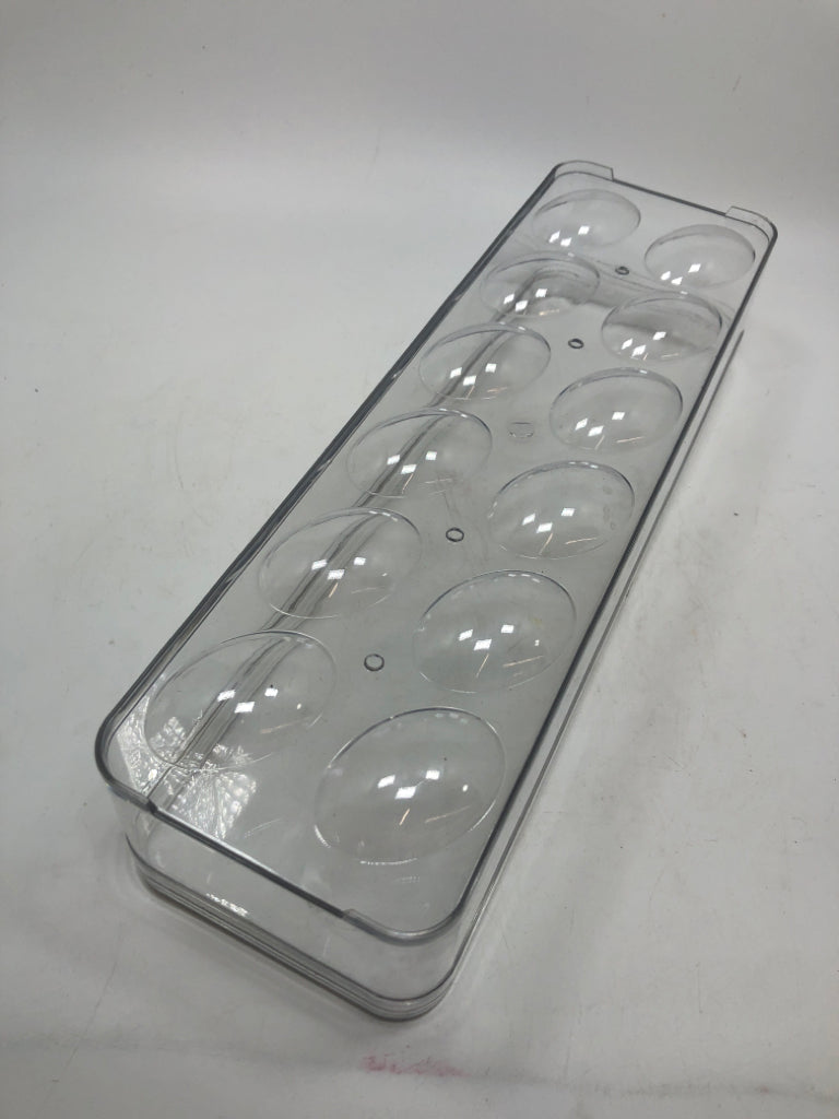 CLEAR PLASTIC EGG STORAGE BIN.