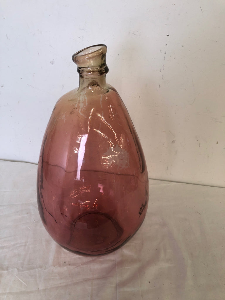 LARGE PINK SKINNY NECK FLOOR VASE.