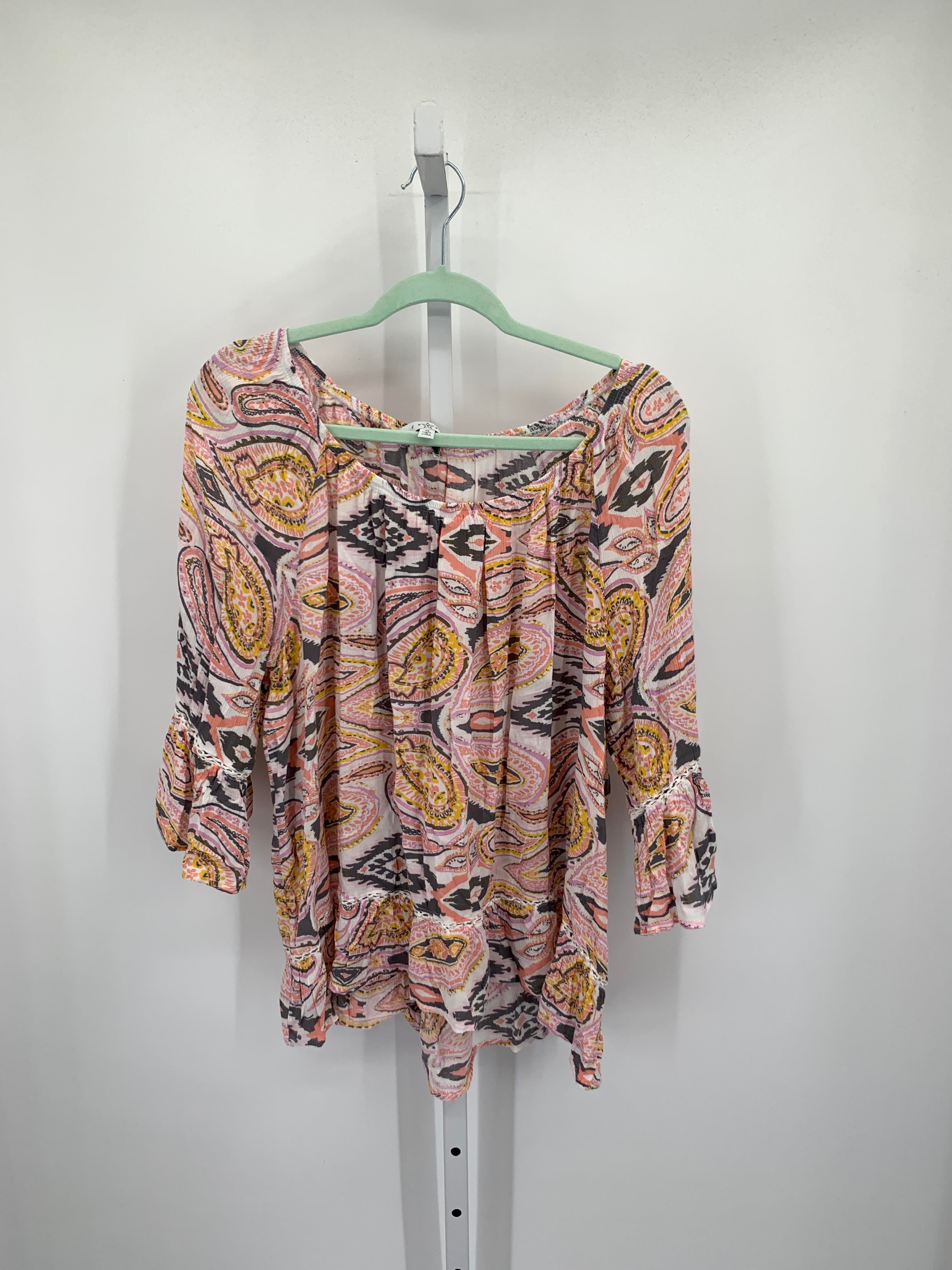 Fever Size 1X Womens 3/4 Sleeve Shirt