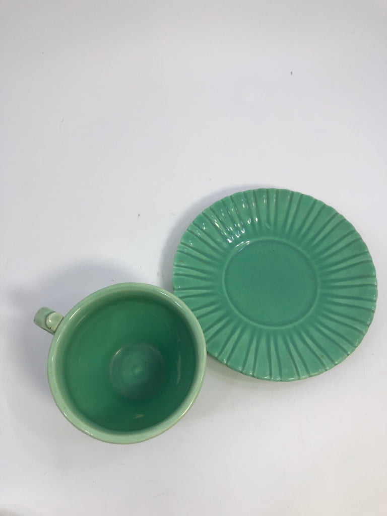 VTG BLUE GLAZED CUP & SAUCER.