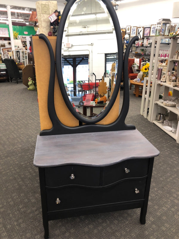 BLACK 3 DRAWER VANITY.