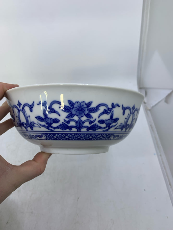 WHITE W/ BLUE FLORAL BOWL.