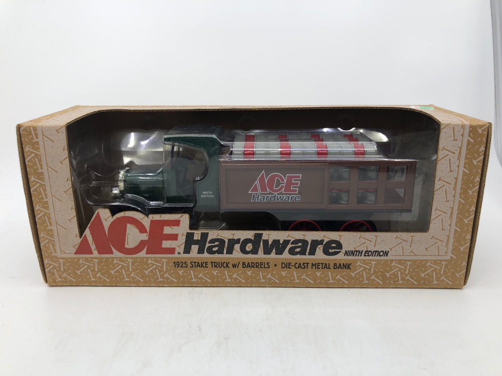 NIB ACE HARDWARE 1925 STAKE TRUCK WITH BARRELS.