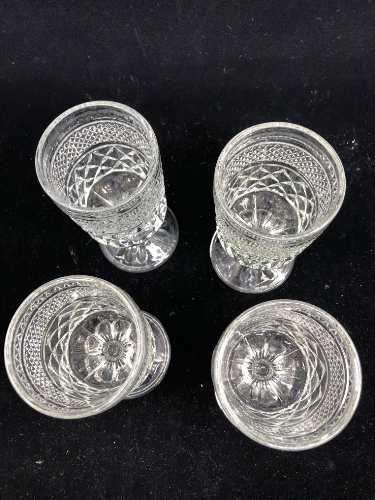 4 VTG CUT GLASS WINE GOBLETS.