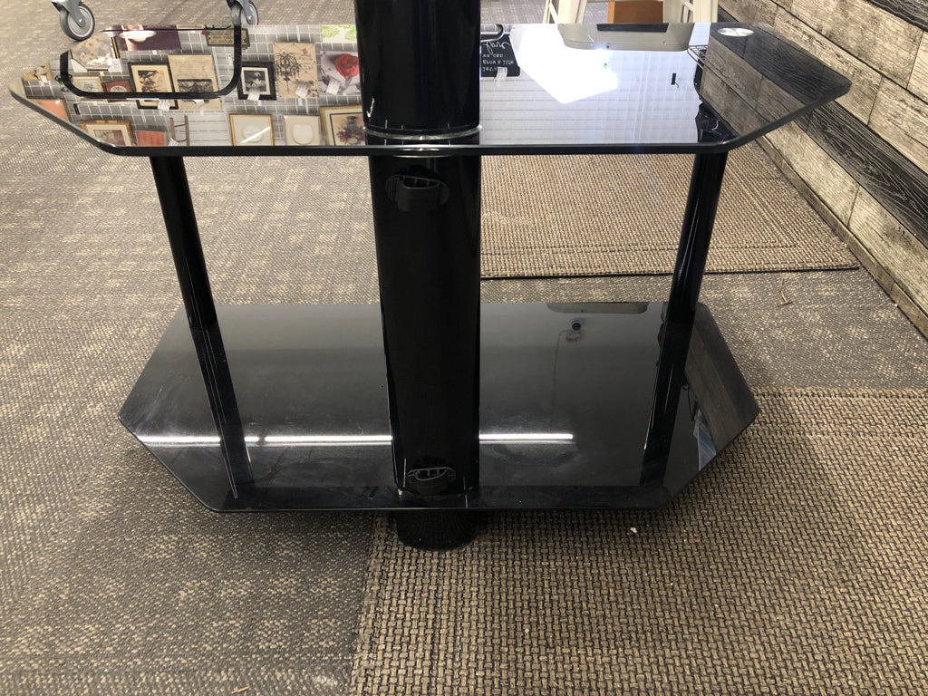 TV STAND BLACK GLASS/METAL W 2 SHELVES.