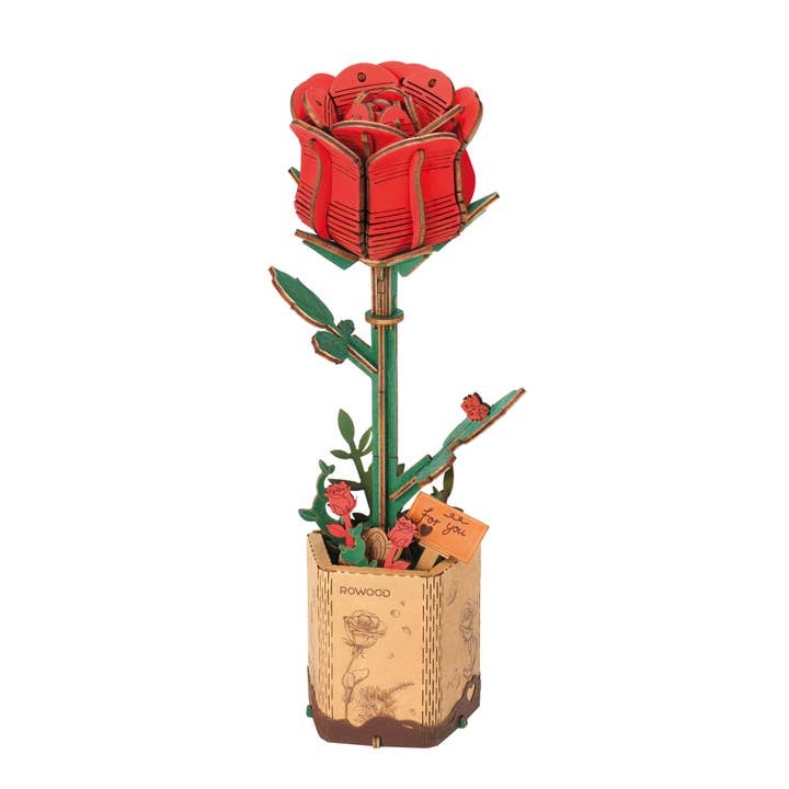 NEW 3D Wooden Flower Puzzle: Red Rose. 106 Pieces