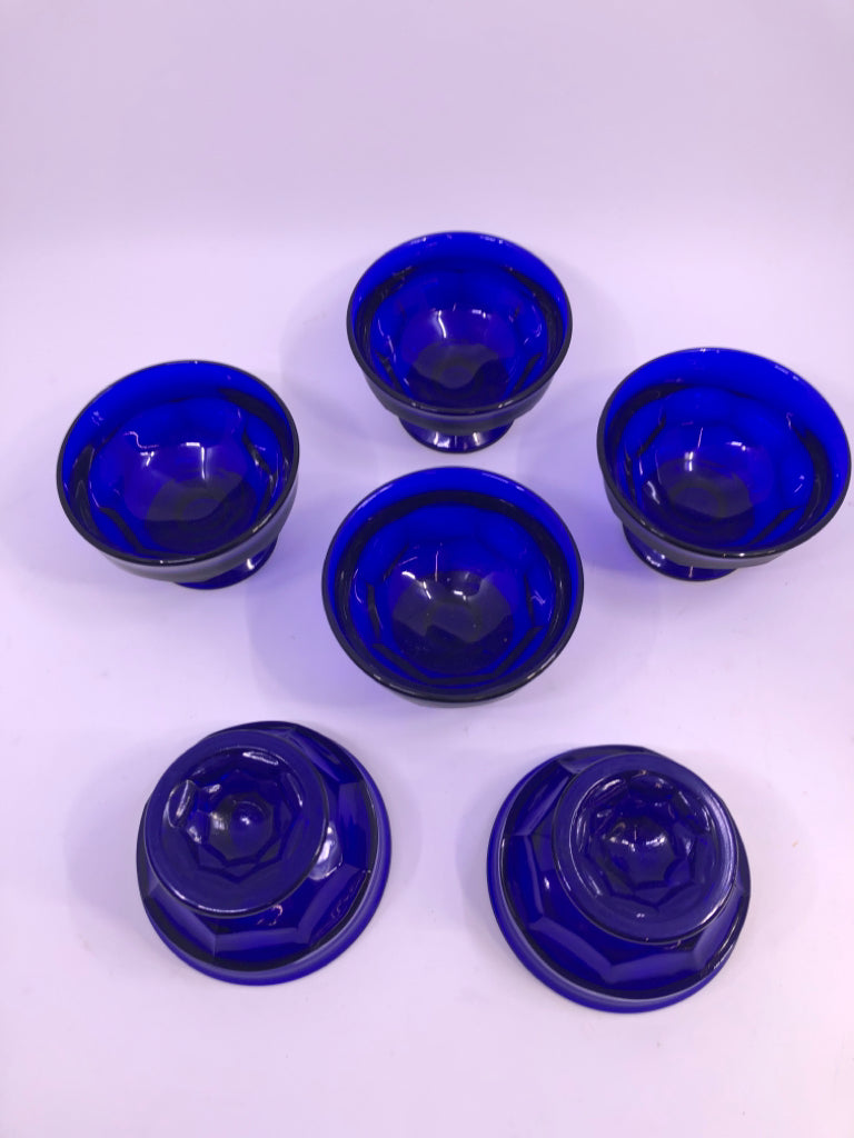 6 COBALT BLUE GLASS DESSERT CUPS.