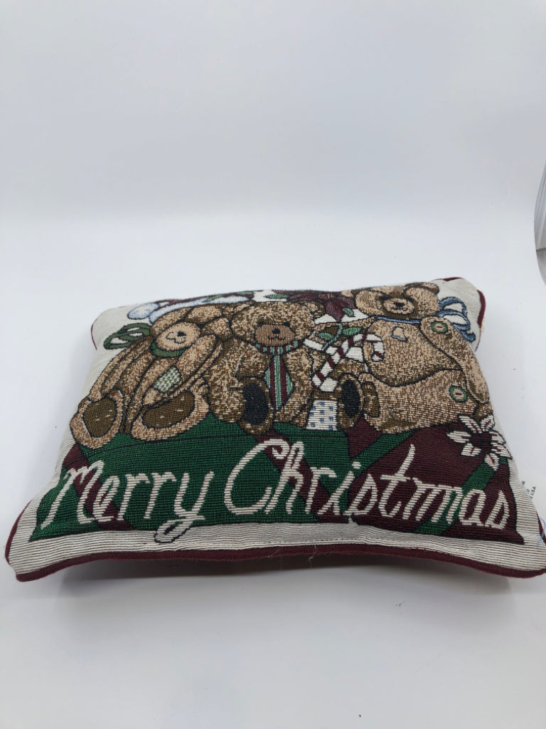 MERRY CHRISTMAS TEDDY BEAR PILLOW.