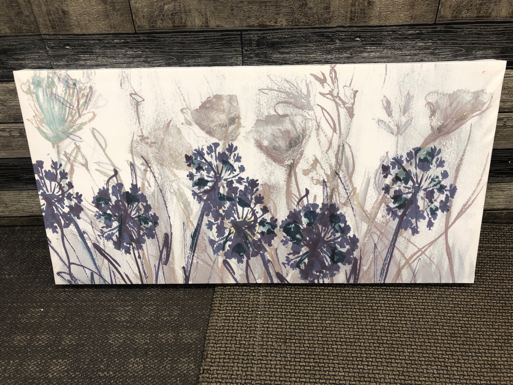 PURPLE & SILVER FLOWER CANVAS WALL HANGING.