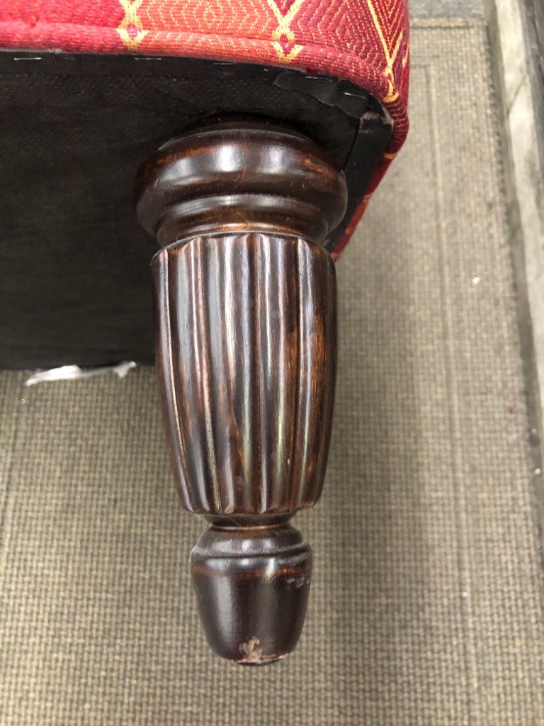 MULTI COLORED PRISM PATTERN FABRIC ACCENT CHAIR.