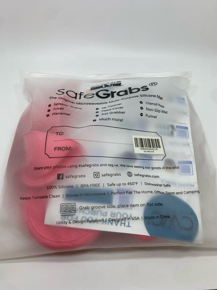 7PC SAFE GRABS PINK SILICONE MICROWAVE TOOLS.