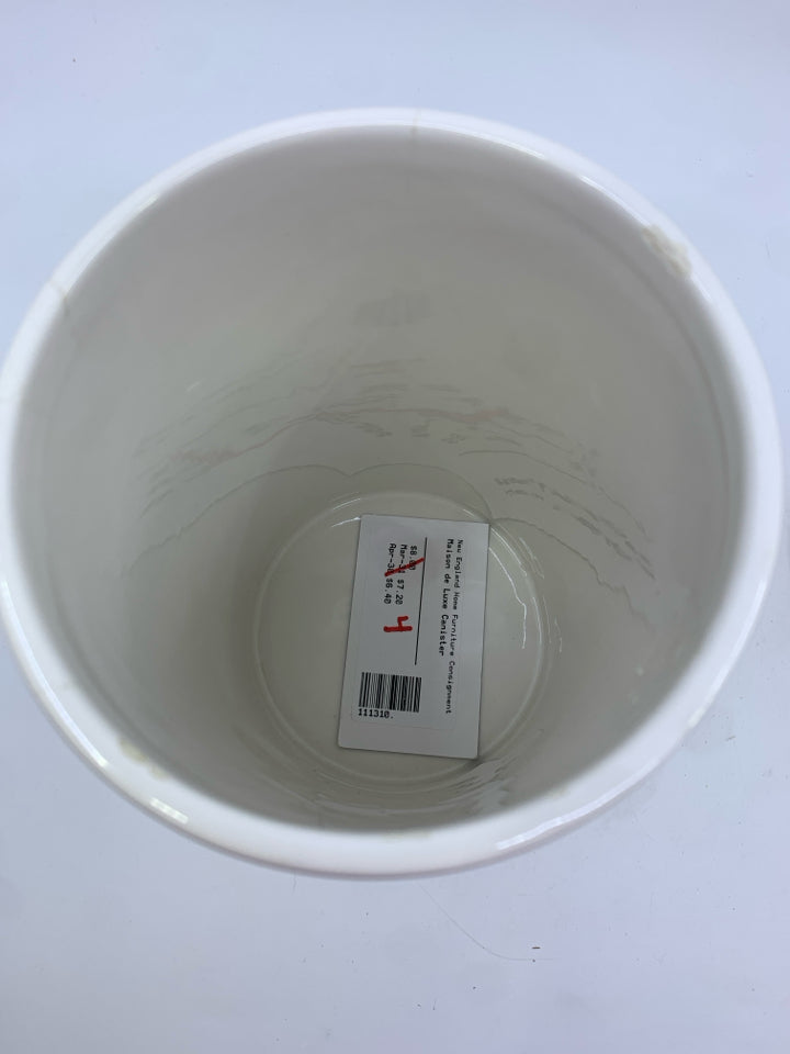 WHITE LA MAISON CANISTER W WOOD TRAY.