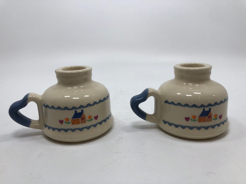 2 COUNTRY HOUSE CERAMIC CANDLE STICK HOLDERS.