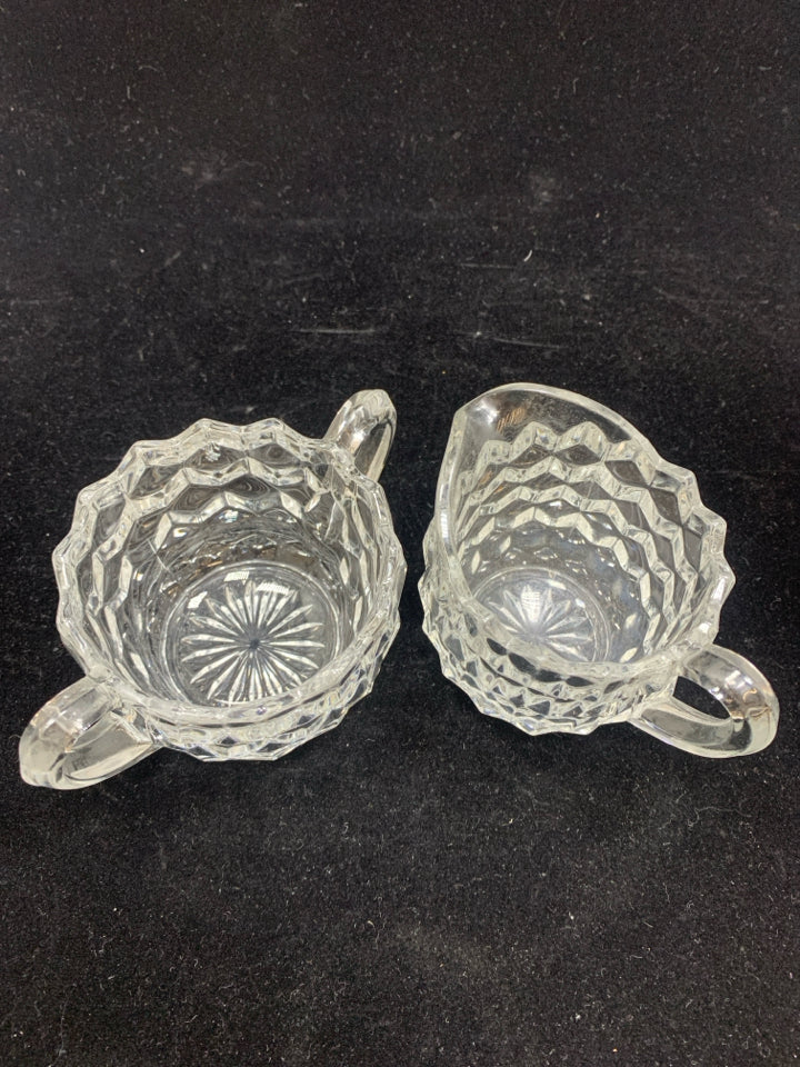 DIAMOND PATTERN CUT GLASS SUGAR/CREAMER SET.