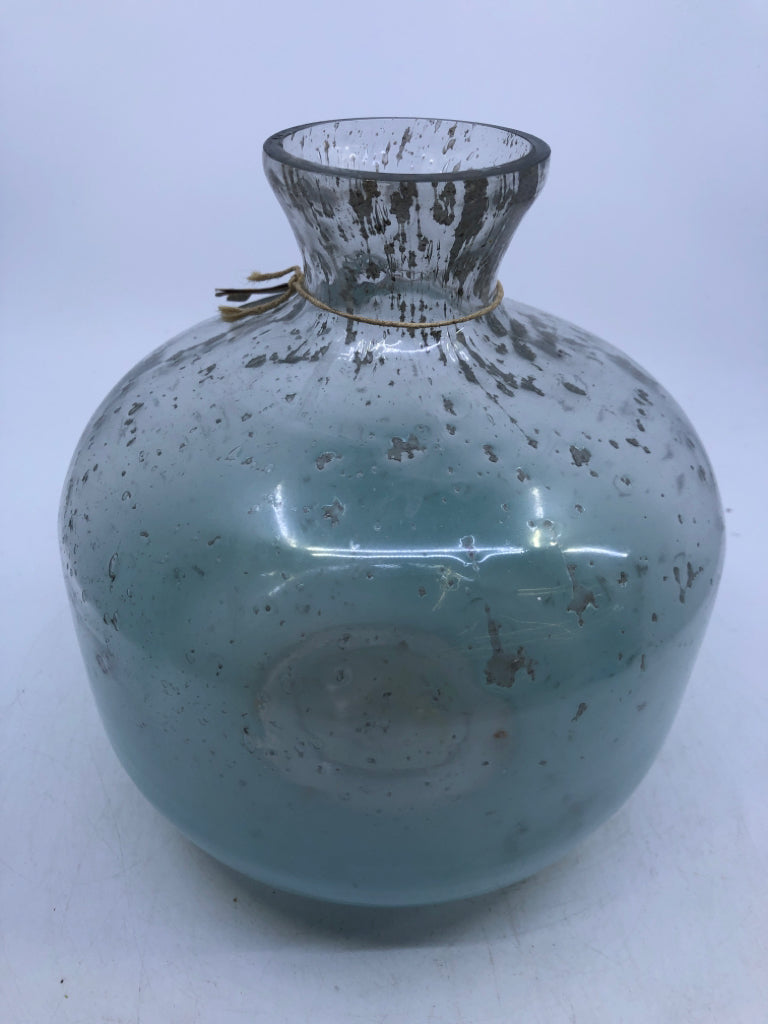 LIGHT BLUE/GREENISH TINT ROUND VASE NARROW NECK.