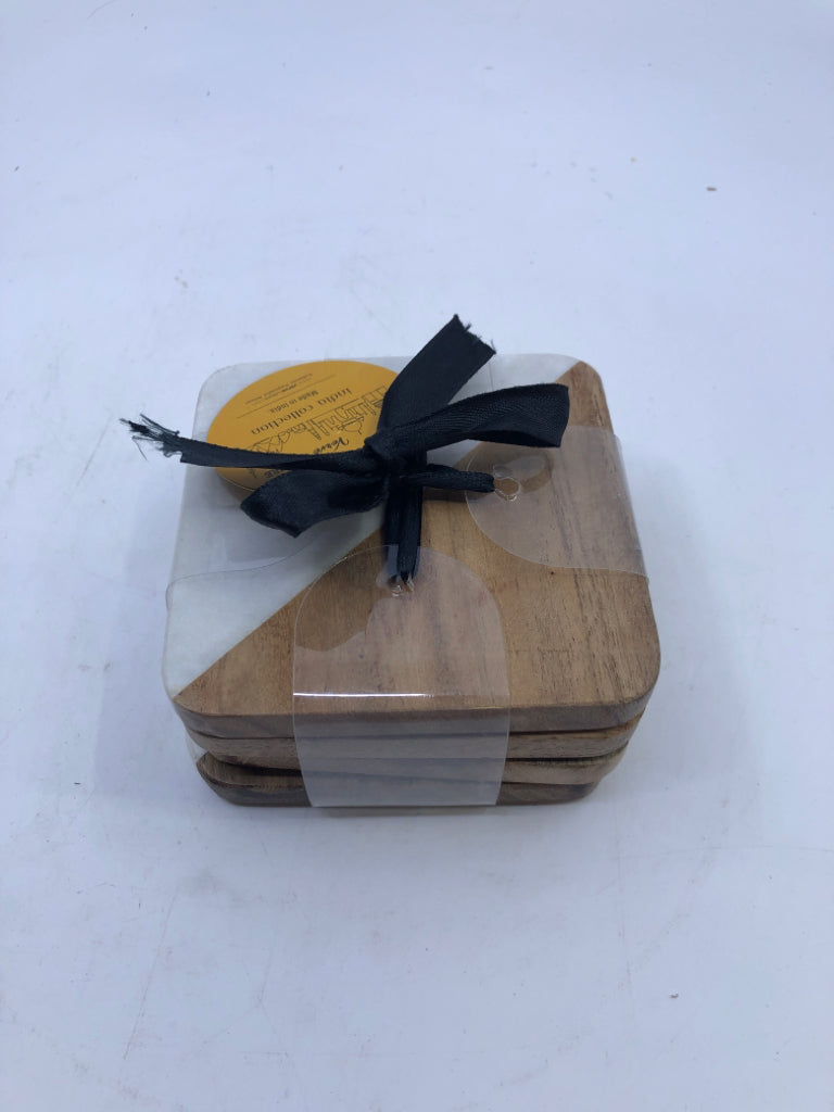 NIP MARBLE/WOOD COASTER SET.