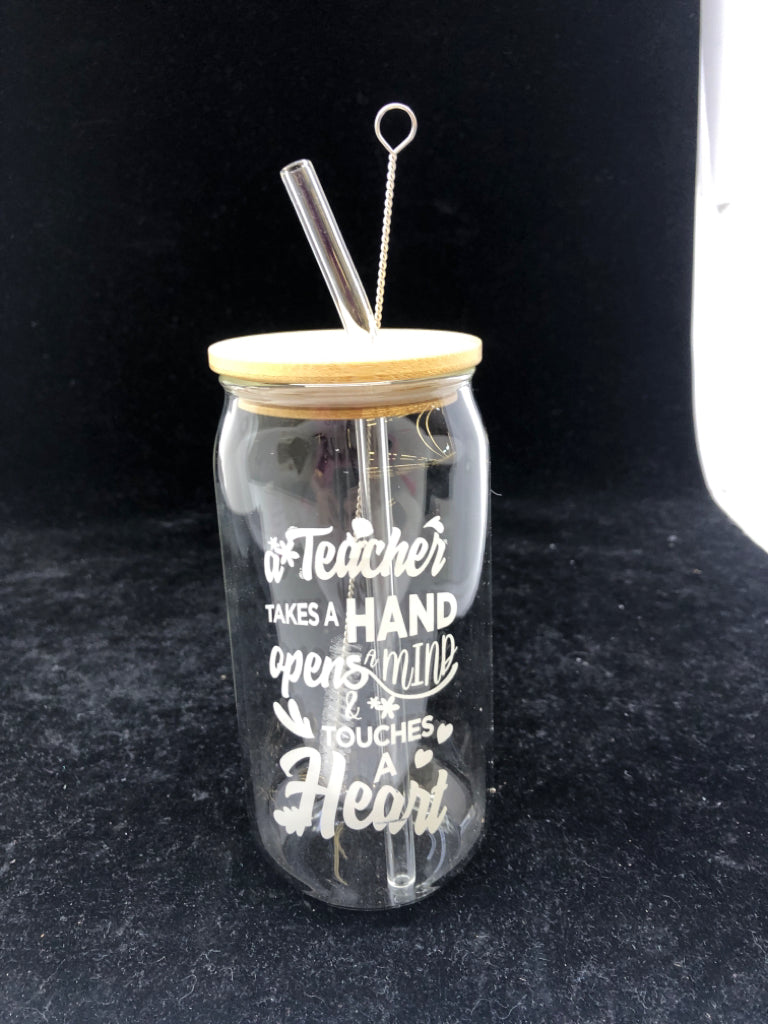 A TEACHER GLASS TUMBLER.