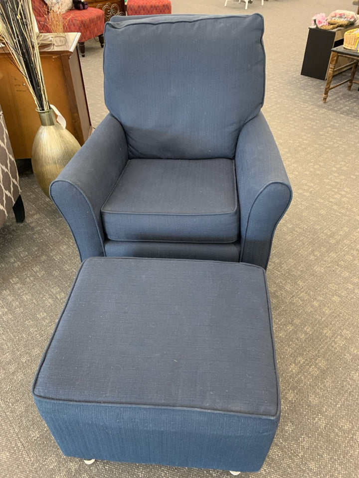 NAVY SWIVEL GLIDER ACCENT CHAIR W/OTTOMAN.