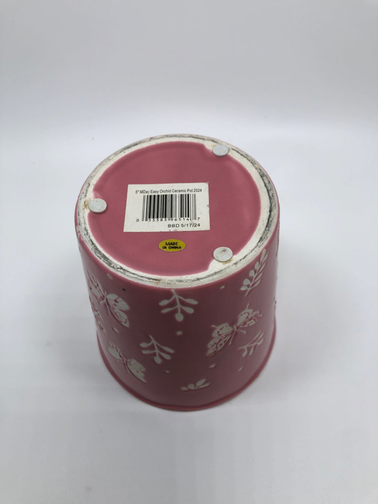 PINK BUTTERFLY CERAMIC PLANTER.