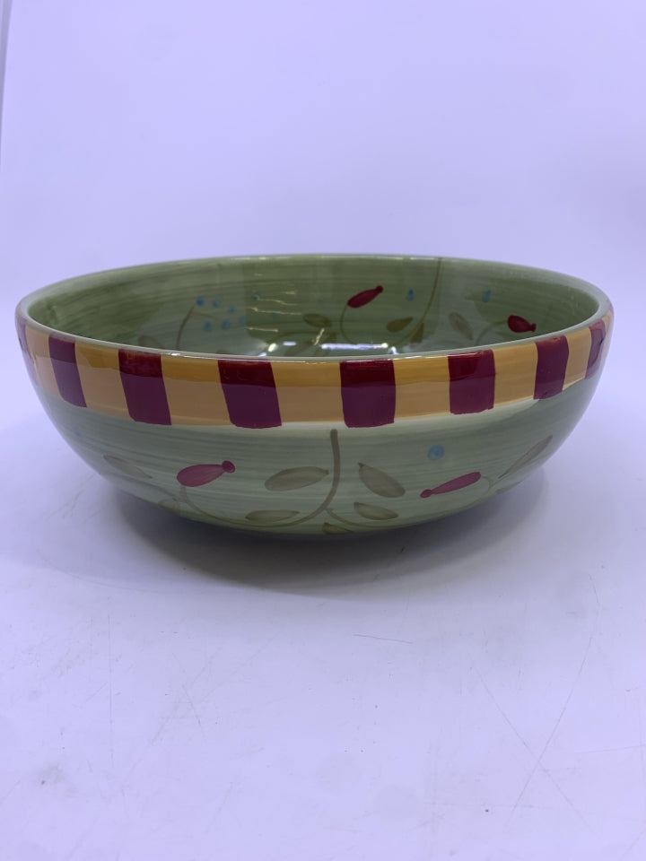 ROUND GREEN/YELLOW RED BLOCK BRANCHES SERVING BOWL.