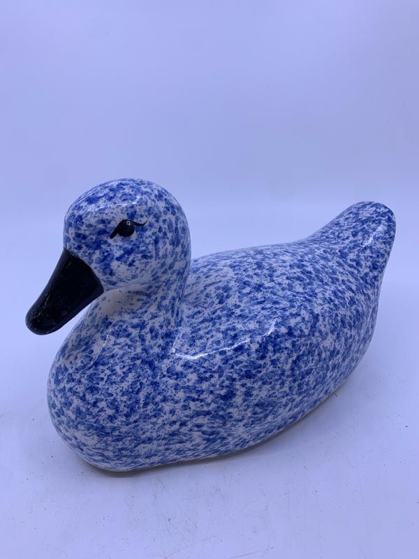 BLUE CERAMIC SPONGED DUCK.