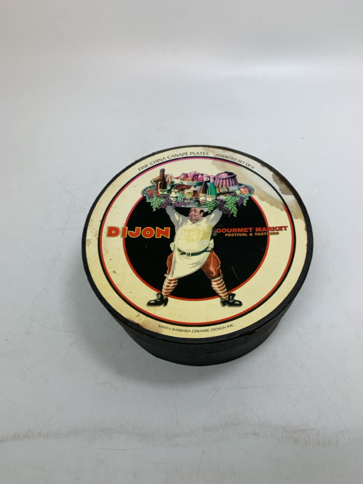 6 ASSORTED DIJON GOURMET MARKET SNACK PLATES IN BOX.