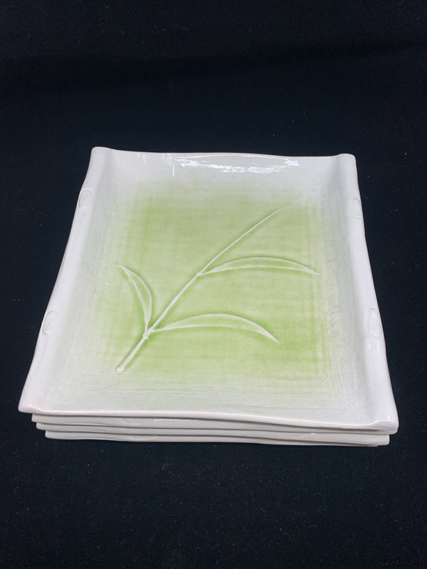 4 GREEN OMBRE SQUARE LUNCH PLATES.