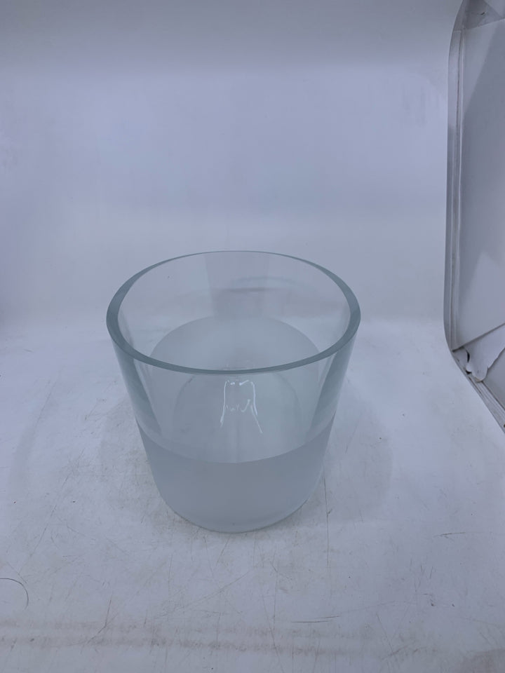 THICK HEAVY GLASS OVAL W/ FROSTED BOTTOM.