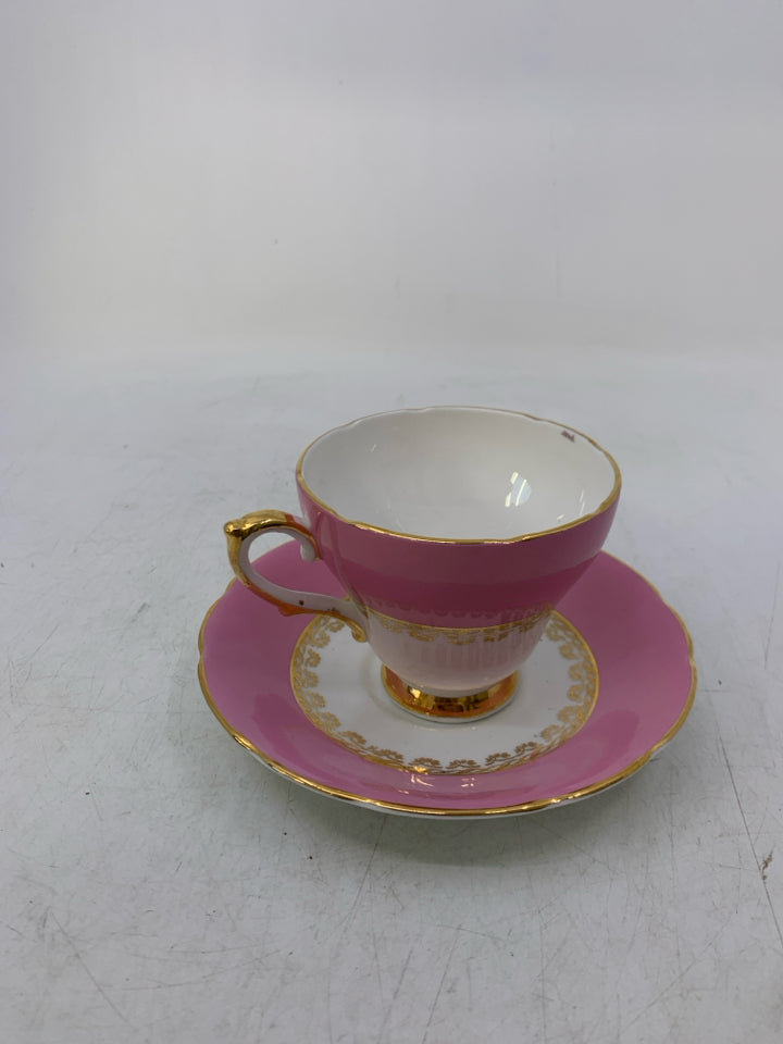 VTG PINK/WHITE CUP+ SAUCER