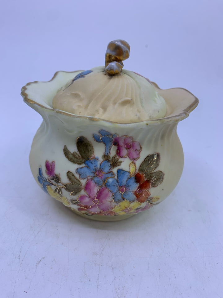 VTG FLORAL COVERED SUGAR BOWL- GERMANY.