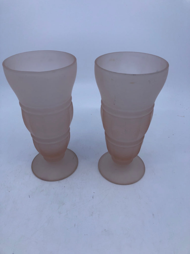 2 PINK FROSTED GLASS DESSERT GLASSES.