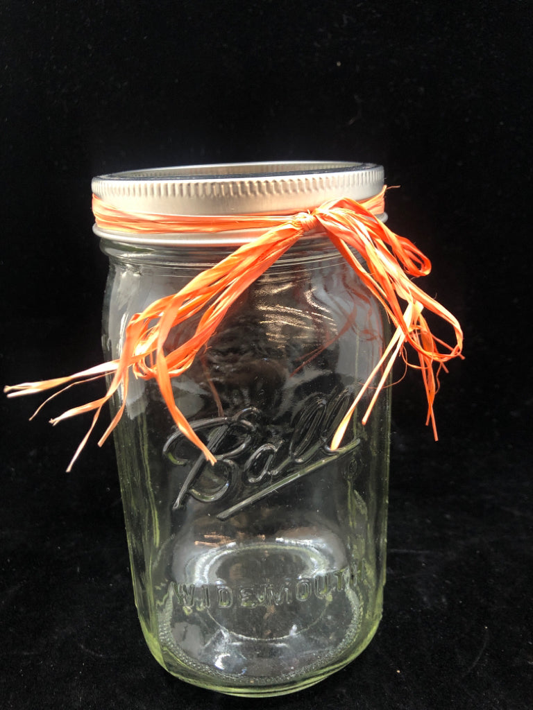 BALL WIDE MOUTH JAR W/ORANGE TWINE.
